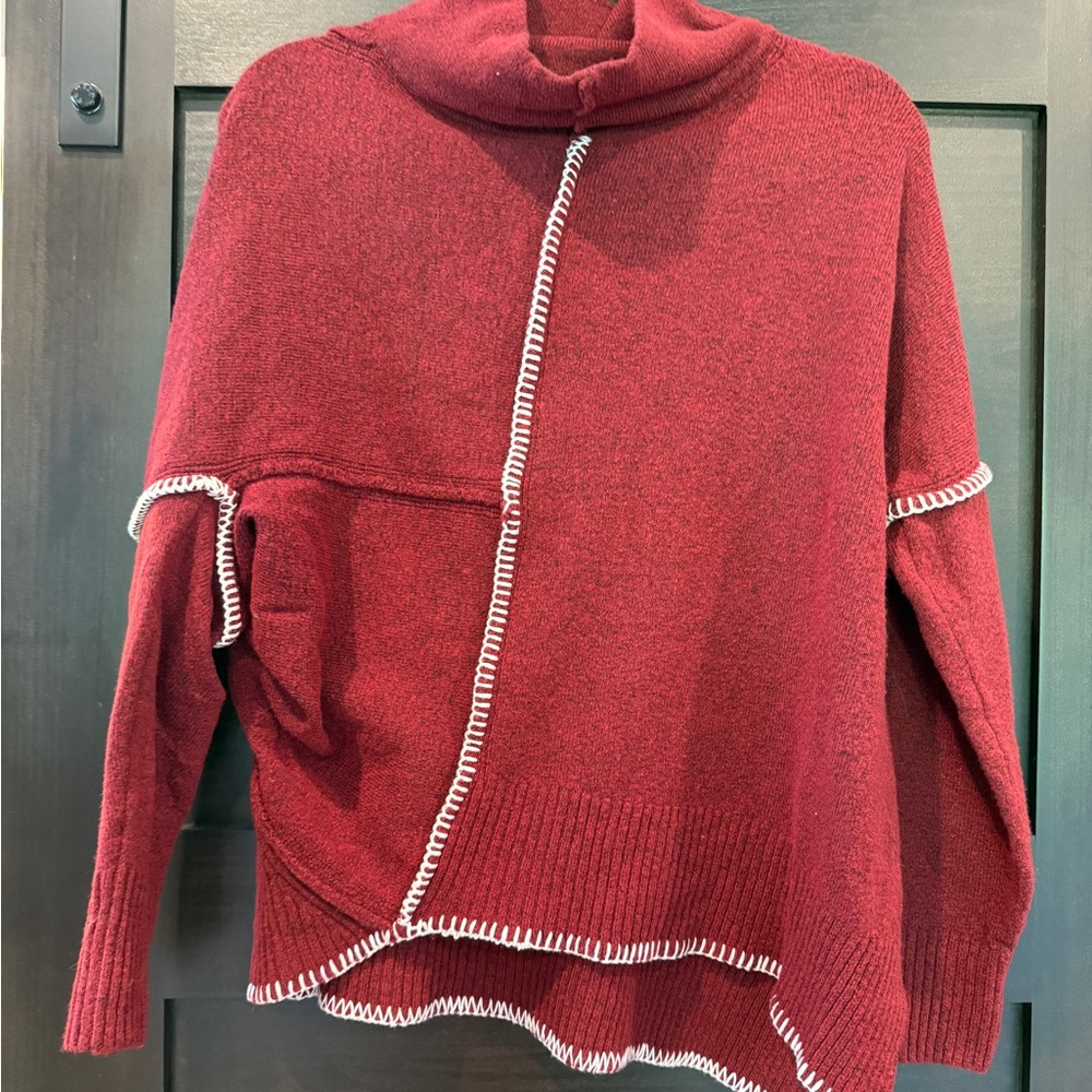 Elan Wine asymmetrical Sweater with White Trim